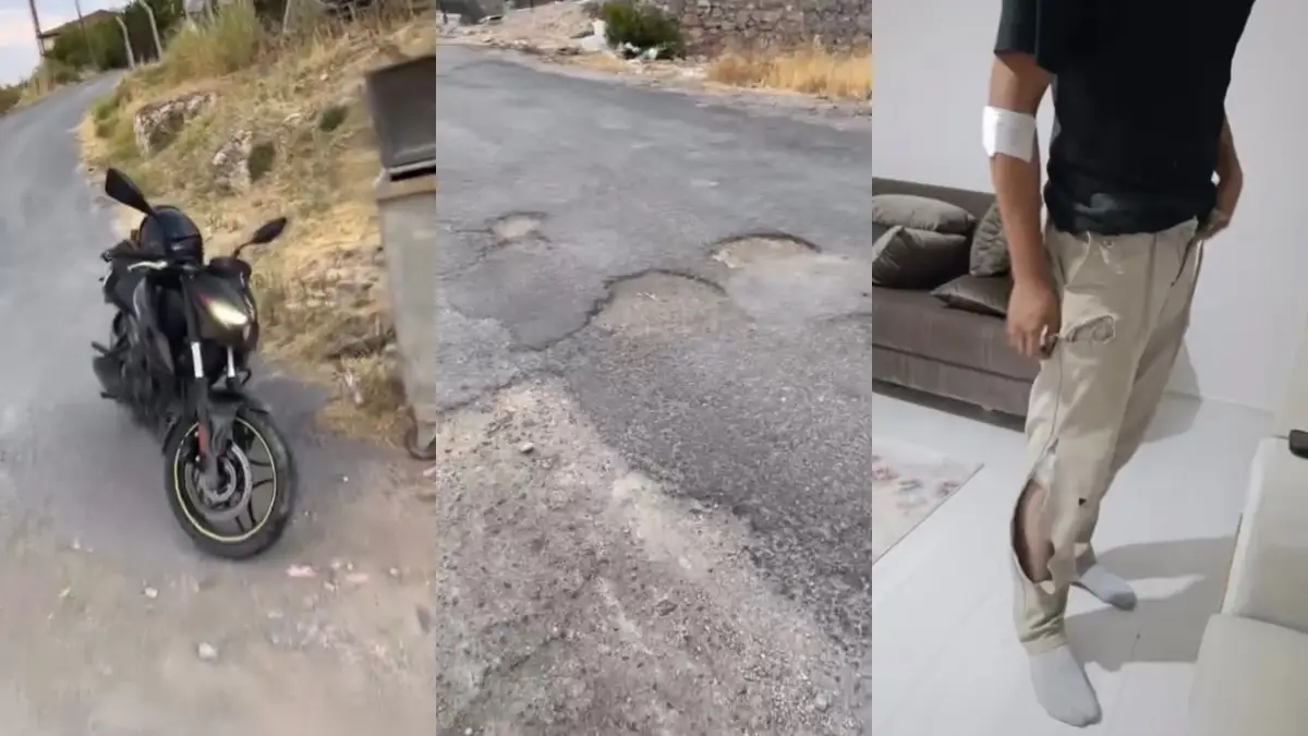 Yol Değil Tuzak: Çukura Giren Motosikletli Kaza Yaptı